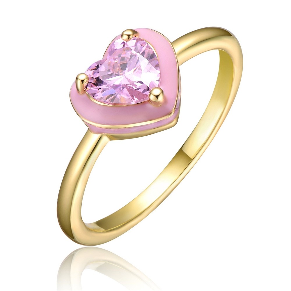 Rachel Glauber Heart Stacking Ring Women 14k Gold Plated‎ Pink CZ Enamel Gold 7